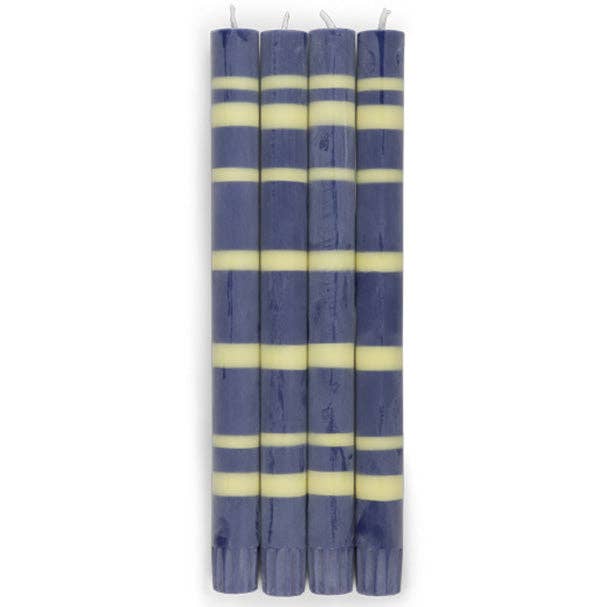 British Colour Standard - 25cm / 10'' H - Striped - Midnight and Jasmine Eco Dinner Candles, Gift Box of 4