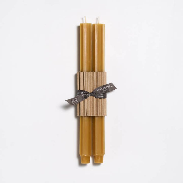 Greentree Home Candle, 12" Fluted Unscented Taper Handmade Beeswax Candles