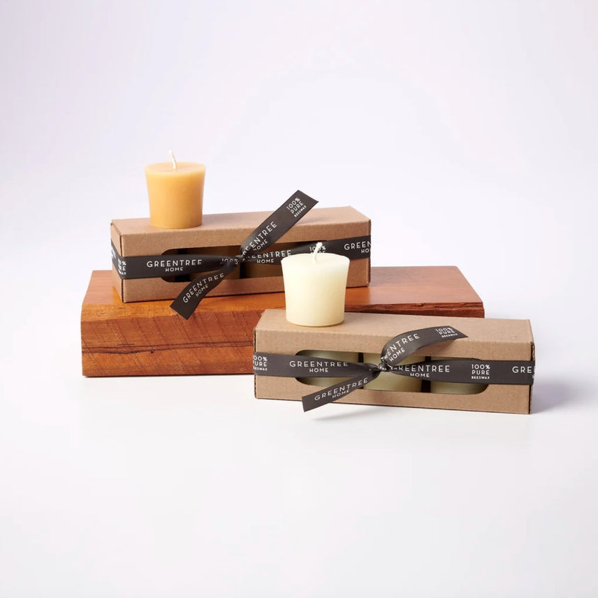 Greentree Home Candle, Handmade Beeswax Votive Candles - Boxed Set of 4