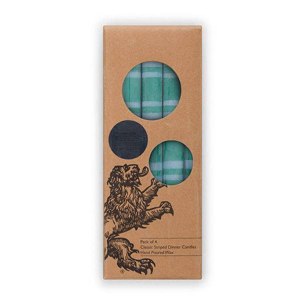 British Colour Standard - 25cm / 10'' H - Striped - Beryl Green and Moonstone Eco Dinner Candles, Gift Box of 4
