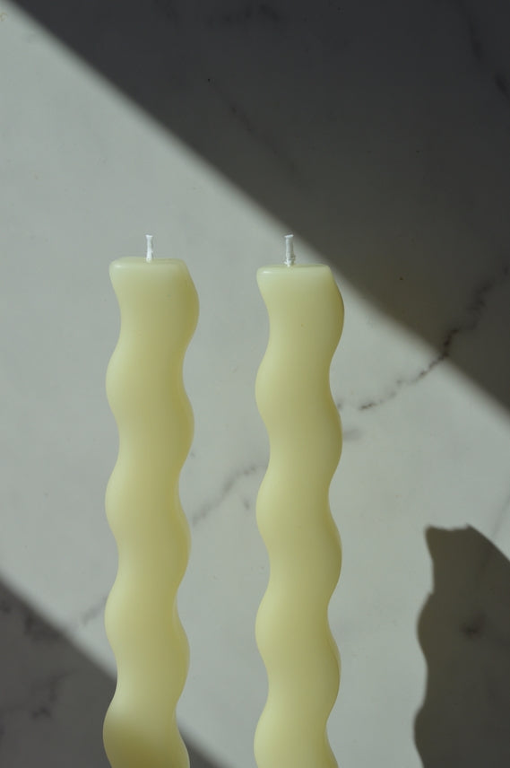 Wavy Beeswax Candlesticks - Set of 2