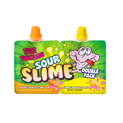 Face Twisters Sour Slime Double Pack Liquid Gel Candy, Watermelon, Grape, Orange & Lemon Flavors, 1.4 Ounce - 18 Count Display Box