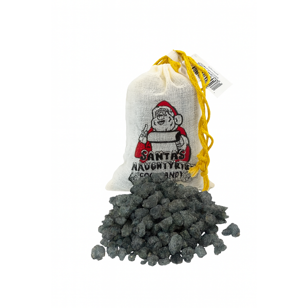 Santa's Naughty List Coal Candy Drawstring Bag, Black Cherry Rock Candy Crystals 2 oz, 12 Count Display Box
