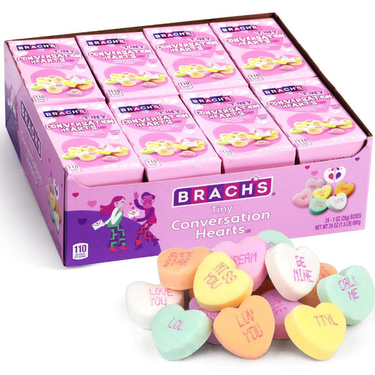 Brach's Tiny Conversation Hearts Candy, 1 Ounce Box - 24 Count Display Box