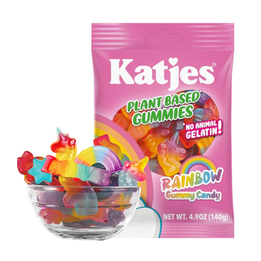 Katjes Plant Based Rainbow Gummy Candy, Palm Oil Free Candy - No Animal Gelatin - No High Fructose Corn Syrup, 4.9 Ounce Releasable Bag