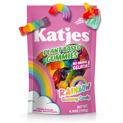 Katjes Plant Based Rainbow Gummy Candy, Palm Oil Free Candy - No Animal Gelatin - No High Fructose Corn Syrup, 4.9 Ounce Releasable Bag