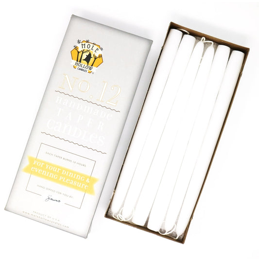 Mole Hollow Candles, 12" Unscented Taper Candle, Set of 12 - Choose from 39 Colors!
