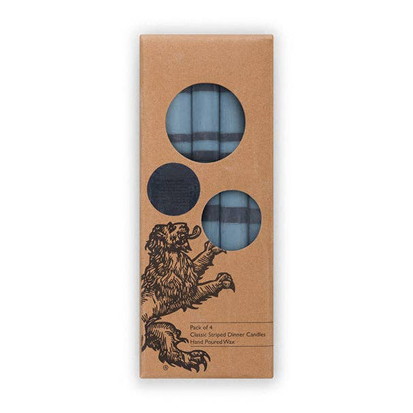 British Colour Standard - 25cm / 10'' H - Striped - Pompadour and Indigo Eco Dinner Candles, Gift Box of 4