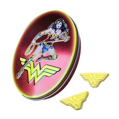 DC Comics Wonder Woman Golden Sours, 1.2 Ounce Tin of Sour strawberry Lemonade Flavored Logo Candy - 12 Count Display Box