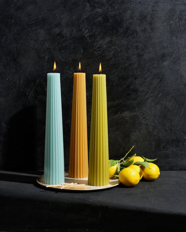 Greentree Home Candle, Fluted Pillar Unscented Taper Handmade Beeswax Sculptural Candles