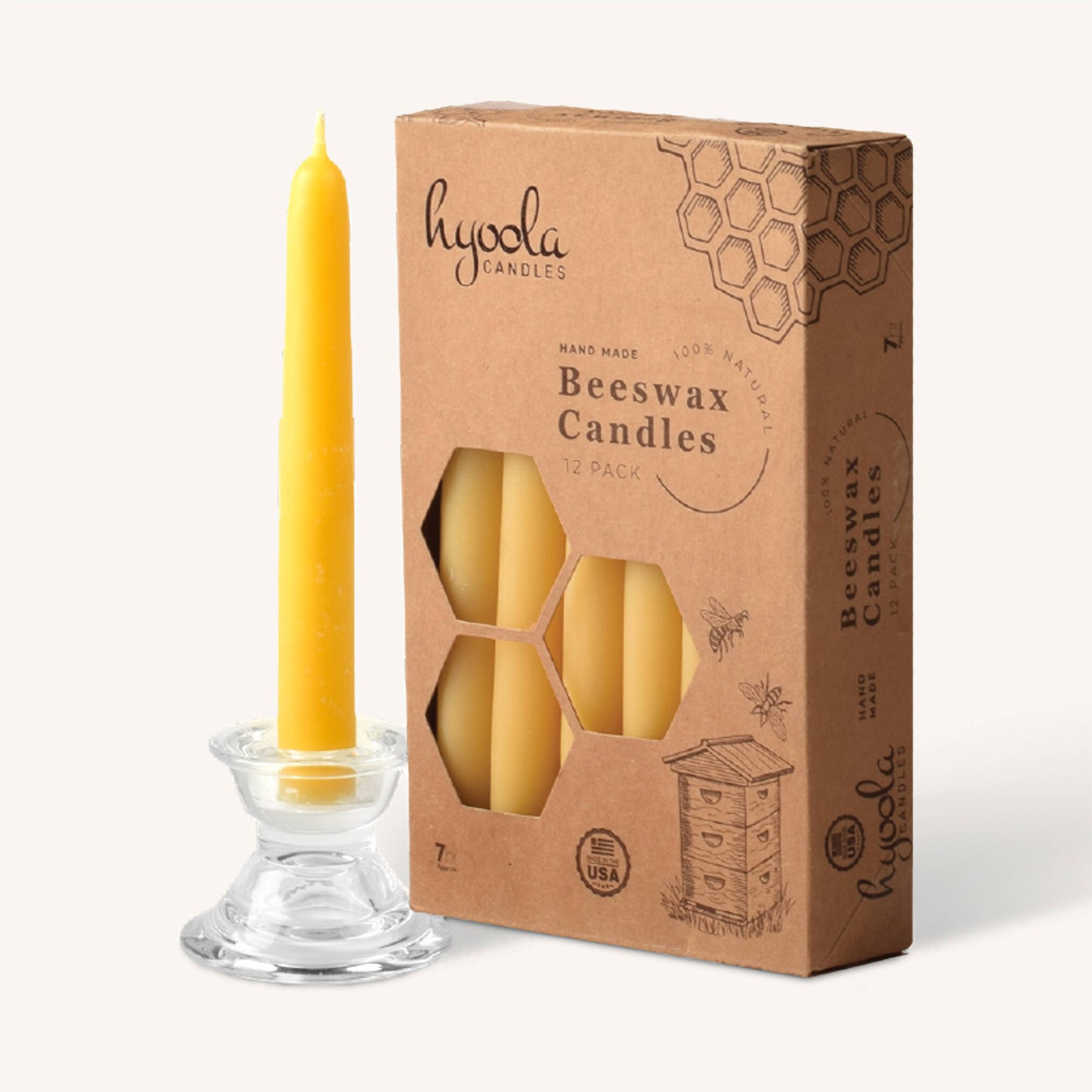 Yellow Beeswax Candles- 7 Hours - 12 Pack