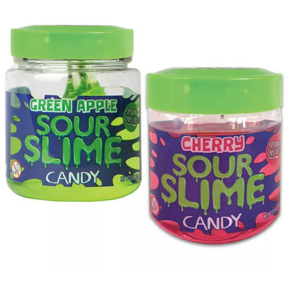 Sour Slime Candy 3.5 Ounce Jars, Sour Green Apple & Soup Cherry Flavors - 9 Count Display Box