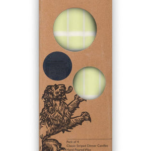 British Colour Standard - 25cm / 10'' H - Striped - Eco Dinner Eau De Nil and Pearl Candles, Gift Box of 4