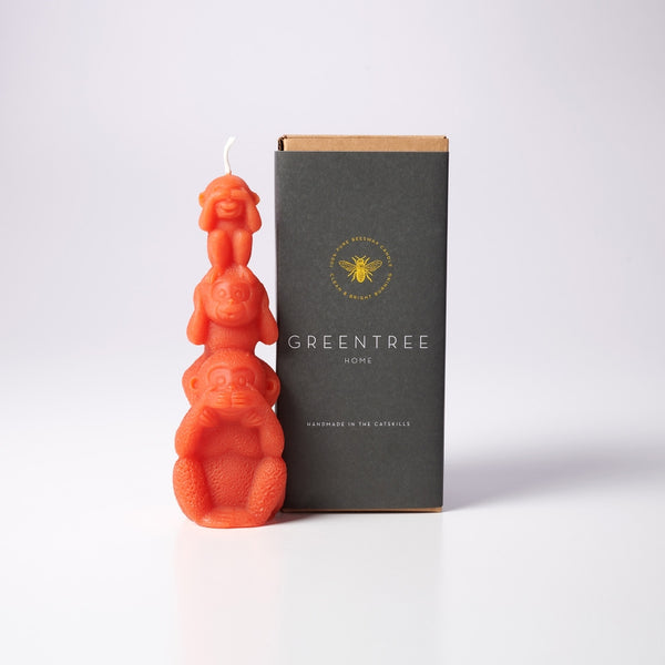 Greentree Home Candle, Wise Monkey Unscented Handmade Beeswax Sculptural Animal Candles