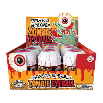 Halloween Zombie Eyeball Sour Slime Candy, Black Raspberry Flavored Slime, 3.5 Ounce Containers - 9 Count Display Box