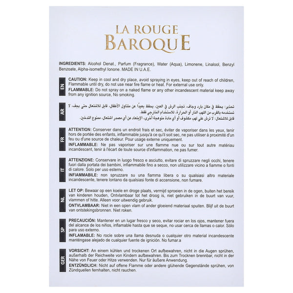 Maison Alhambra La Rouge Baroque Eau de Parfum Spray Unisex Perfume, 100 ml