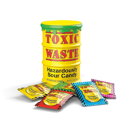 Toxic Waste, Original Yellow Drums, Hazardously Sour Candy, 1.7 Ounce Drums - 12 Count Display Box