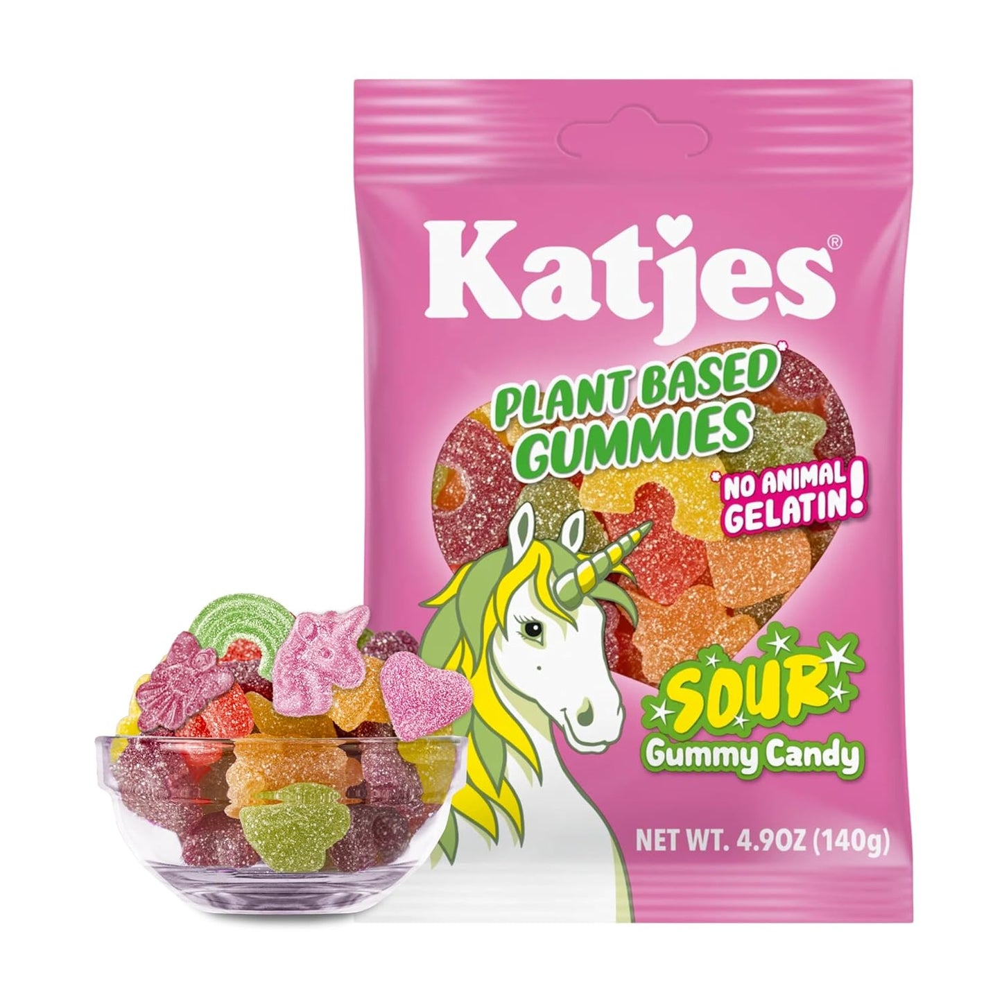 Katjes Plant Based Rainbow Gummy Candy, Palm Oil Free Candy - No Animal Gelatin - No High Fructose Corn Syrup, 4.9 Ounce Releasable Bag