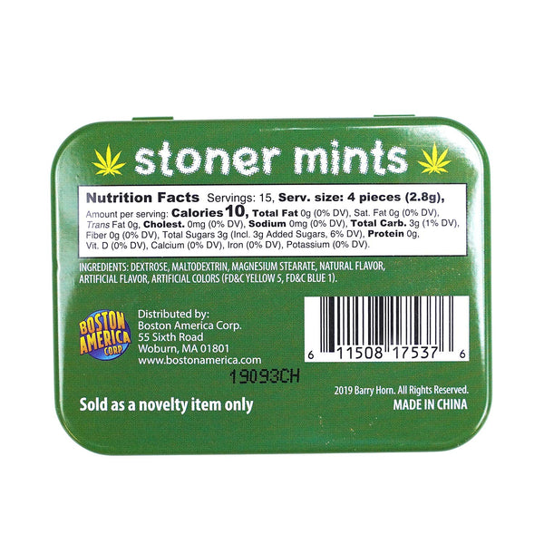 Boston America Stoner Mints Collectible Tin, 1.5 Ounce Green Mint Candy Tin - 18 Count Display Box