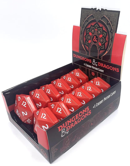 Dungeons and Dragons D20 +1 Cherry Potion Hard Candy, 1.2 Ounce Tin - 12 Count Display Box