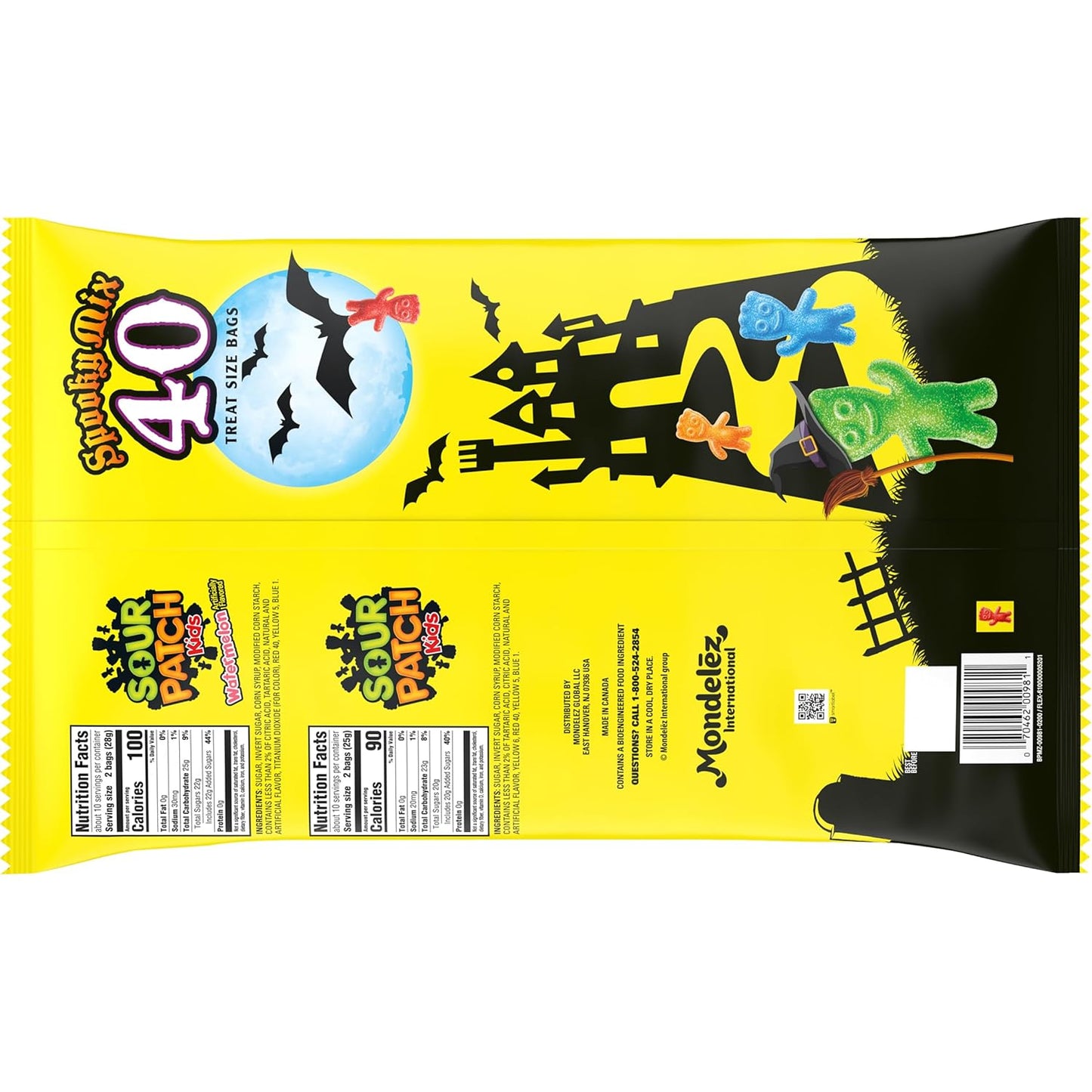 SOUR PATCH KIDS Original & Watermelon Halloween Candy Variety Pack, 40 Trick or Treat Bags