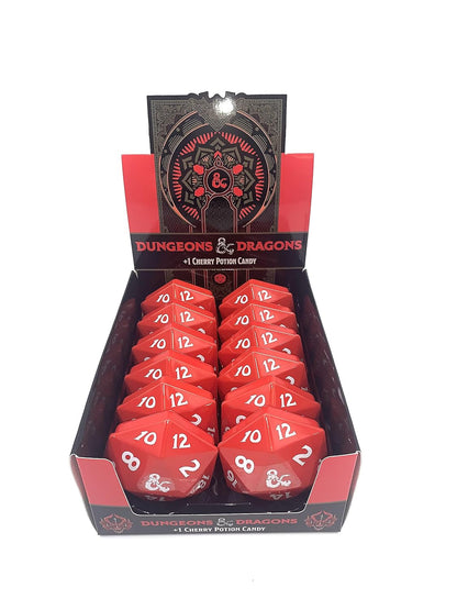 Dungeons and Dragons D20 +1 Cherry Potion Hard Candy, 1.2 Ounce Tin - 12 Count Display Box