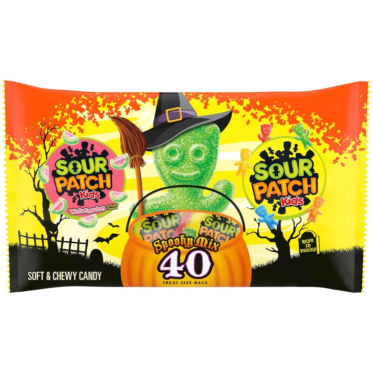 SOUR PATCH KIDS Original & Watermelon Halloween Candy Variety Pack, 40 Trick or Treat Bags