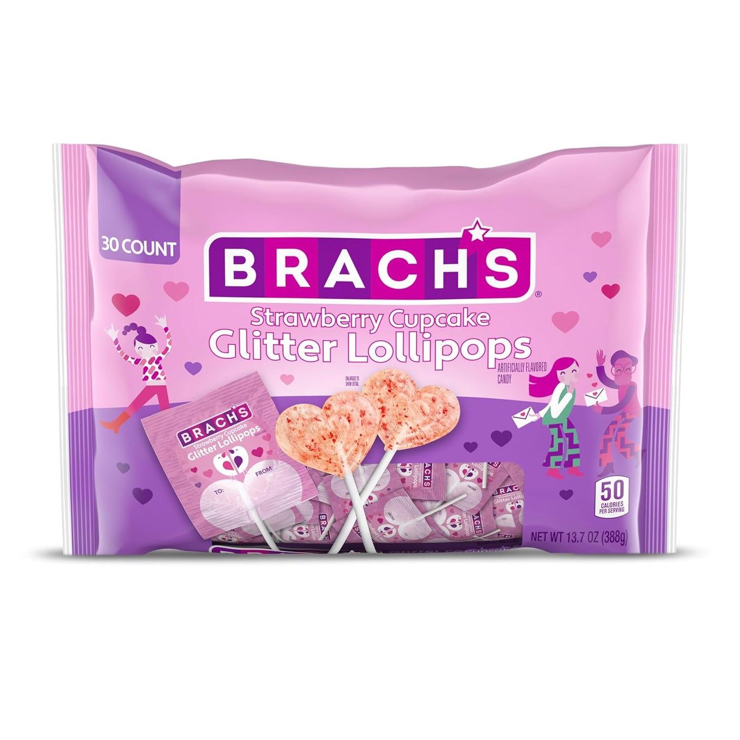 Brach’s Strawberry Cupcake Glitter Lollipops, Valentine's Day Candy, Individually Wrapped, 30 Count Bag