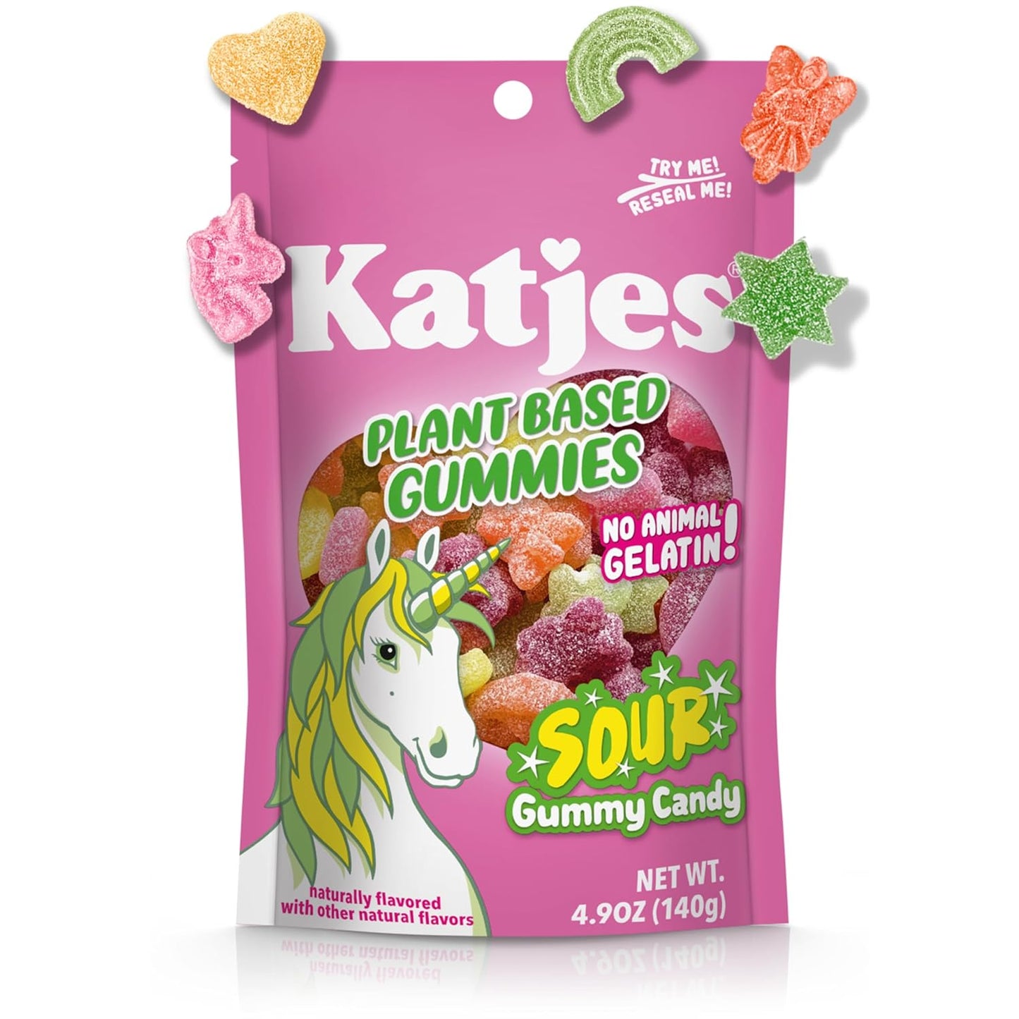 Katjes Plant Based Rainbow Gummy Candy, Palm Oil Free Candy - No Animal Gelatin - No High Fructose Corn Syrup, 4.9 Ounce Releasable Bag