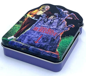 Halloween Afterlife Sours Candy Tin compatible with Beetlejuice Candy, Collectible Candy Tin Featuring Beetle juice with his Gravestone 1.5 Ounce Tin - 12 Count Display Box