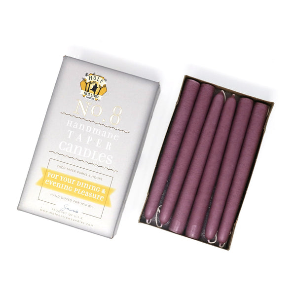 Mole Hollow Candles, 8" Unscented Taper Candle, Set of 12 - Choose from 40 Colors!