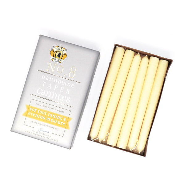 Mole Hollow Candles, 8" Unscented Taper Candle, Set of 12 - Choose from 40 Colors!
