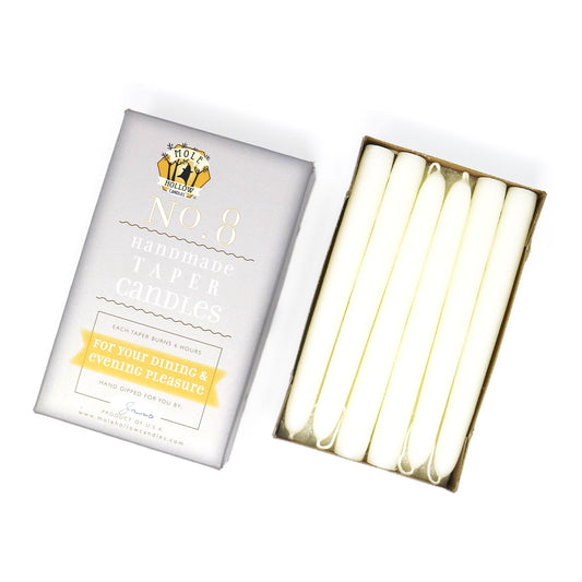 Mole Hollow Candles, 8" Unscented Taper Candle, Set of 12 - Choose from 40 Colors!
