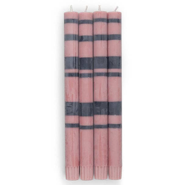 British Colour Standard - 25cm / 10'' H - Striped - Old Rose and Indigo Blue Eco Dinner Candles, Gift Box of 4