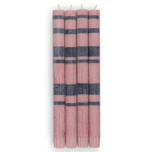 British Colour Standard - 25cm / 10'' H - Striped - Old Rose and Indigo Blue Eco Dinner Candles, Gift Box of 4