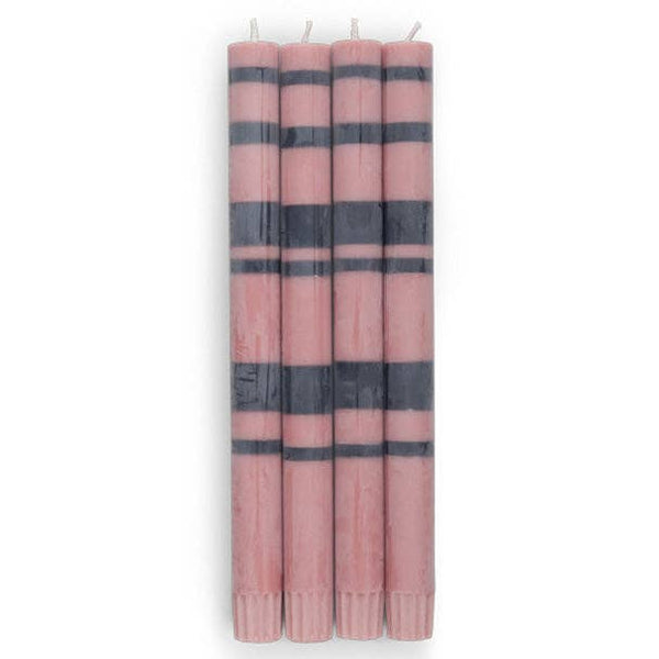 British Colour Standard - 25cm / 10'' H - Striped - Old Rose and Indigo Blue Eco Dinner Candles, Gift Box of 4