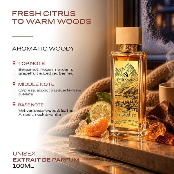 Swiss Arabian Echoes of St. Moritz Luxury Extrait de Parfum Unisex Perfume Spray, 100 ml