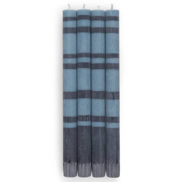 British Colour Standard - 25cm / 10'' H - Striped - Pompadour and Indigo Eco Dinner Candles, Gift Box of 4