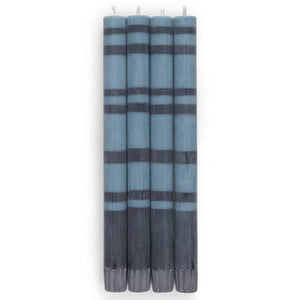 British Colour Standard - 25cm / 10'' H - Striped - Pompadour and Indigo Eco Dinner Candles, Gift Box of 4