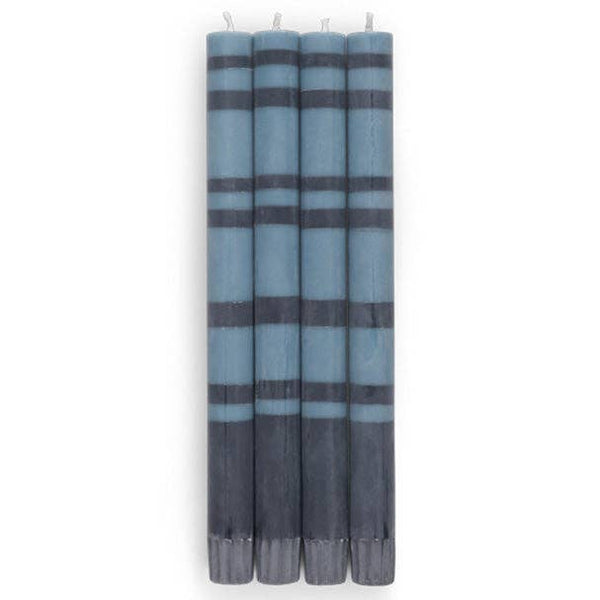 British Colour Standard - 25cm / 10'' H - Striped - Pompadour and Indigo Eco Dinner Candles, Gift Box of 4
