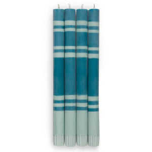 British Colour Standard - 25cm / 10'' H - Striped - Opaline Green and Petrol Blue Eco Dinner Candles, Gift Box of 4