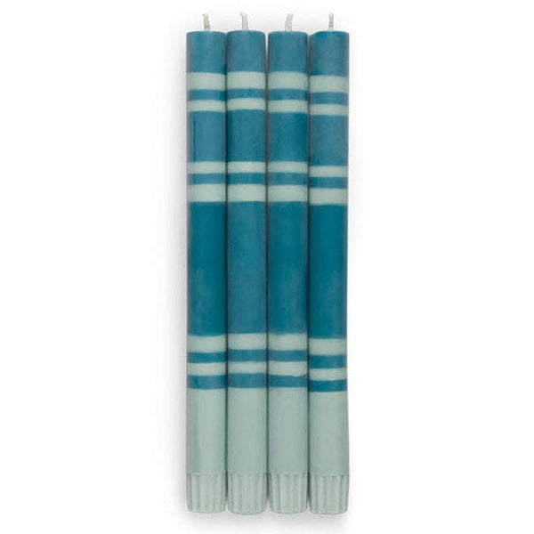 British Colour Standard - 25cm / 10'' H - Striped - Opaline Green and Petrol Blue Eco Dinner Candles, Gift Box of 4