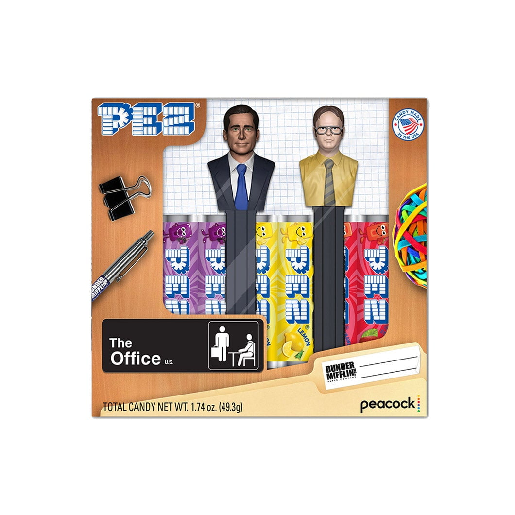 PEZ Candy The Office Twin Pack with 2 Candy Dispensers + 6 Rolls of Assorted Fruit Candy