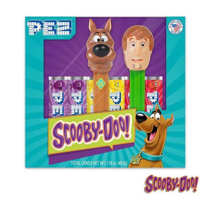 PEZ Candy Scooby Doo Twin Pack, 2 Candy Dispensers Plus 6 Rolls Assorted Fruit Candy, 1 Count, 1.74 oz