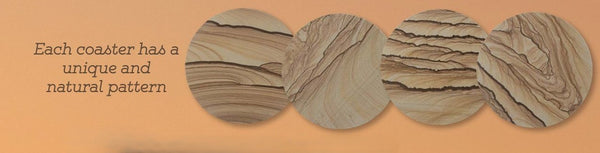 Picture Sandstone Round Coaster, 4" Diameter, Set of 4 Coasters with Holder