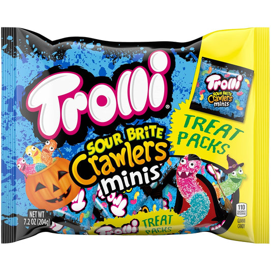 Trolli Sour Brite Crawlers, Halloween Sour Candy Treat Packs, 7.2 oz Bag, 12 Count for Trick-or-Treating and Fall Parties