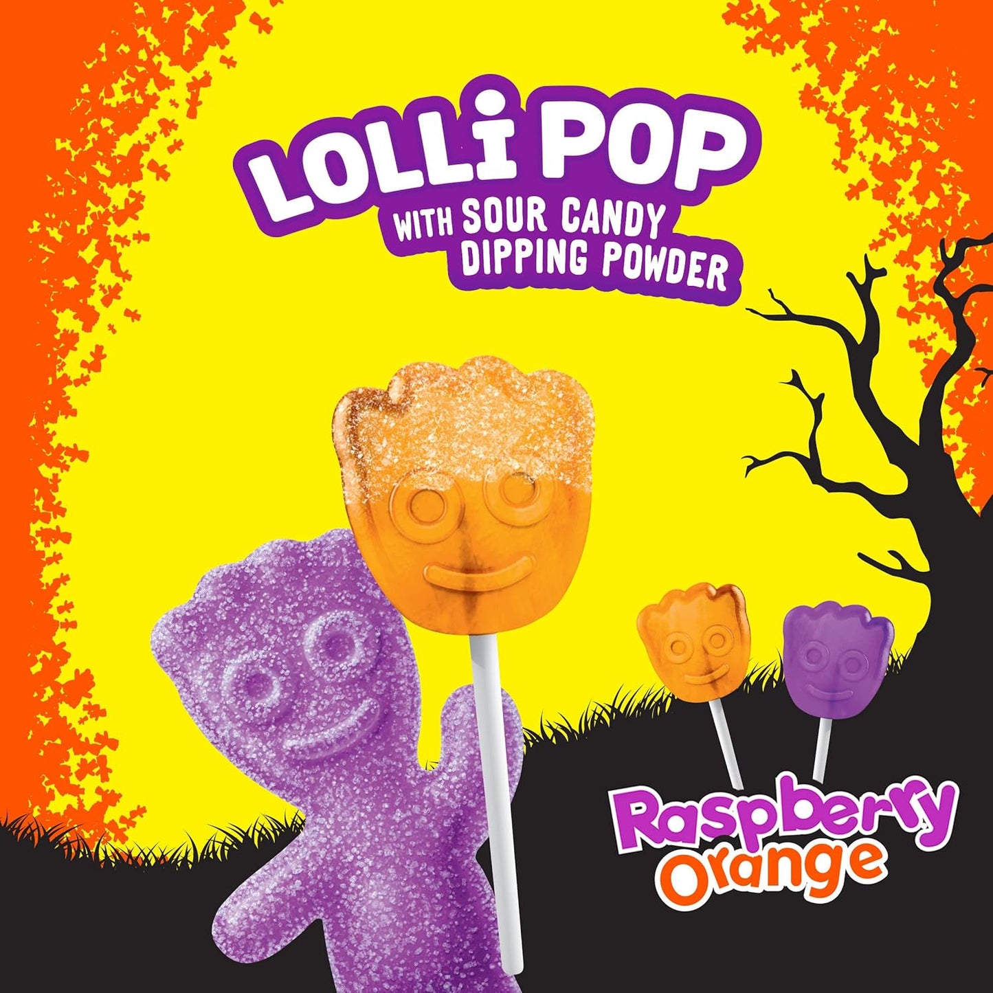 SOUR PATCH KIDS Orange & Purple Halloween Candy Lollipops with Sour Candy Dipping Powder, 20 Lollipops, 10.58 Ounce Bag