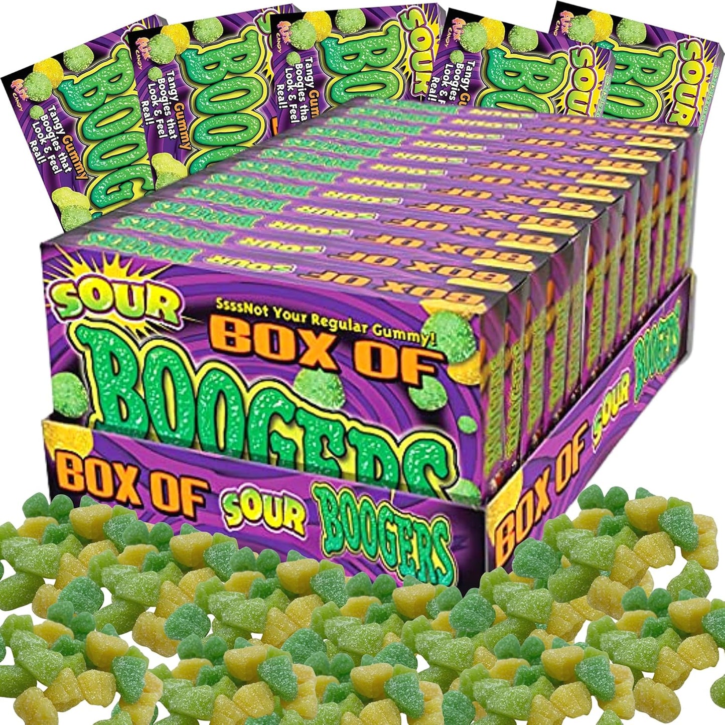 Flix Candy Halloween Sour Box of Boogers Gummies Candy, 3.25 Ounce Theater Box - 12 Count Display Box