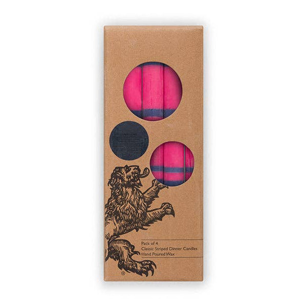 British Colour Standard - 25cm / 10'' H - Striped - Neyron Pink and Midnight Blue Eco Dinner Candles, Gift Box of 4