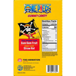 One Piece Gummy Candy Black Raspberry Gum Gum Fruit & Orange Straw Hat Flavors 8 oz